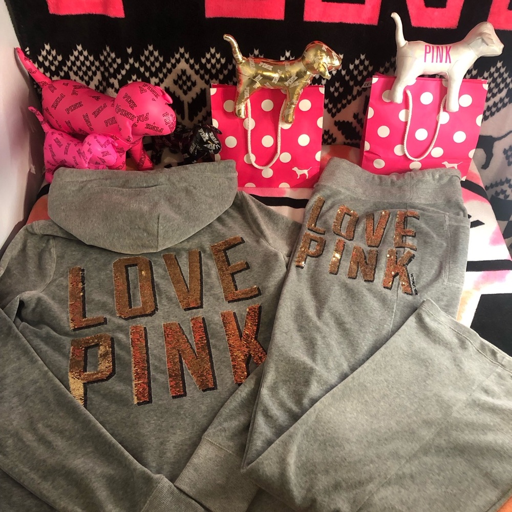 Rare HTF VS PINK Velour Hoodie and Sweatpants Set